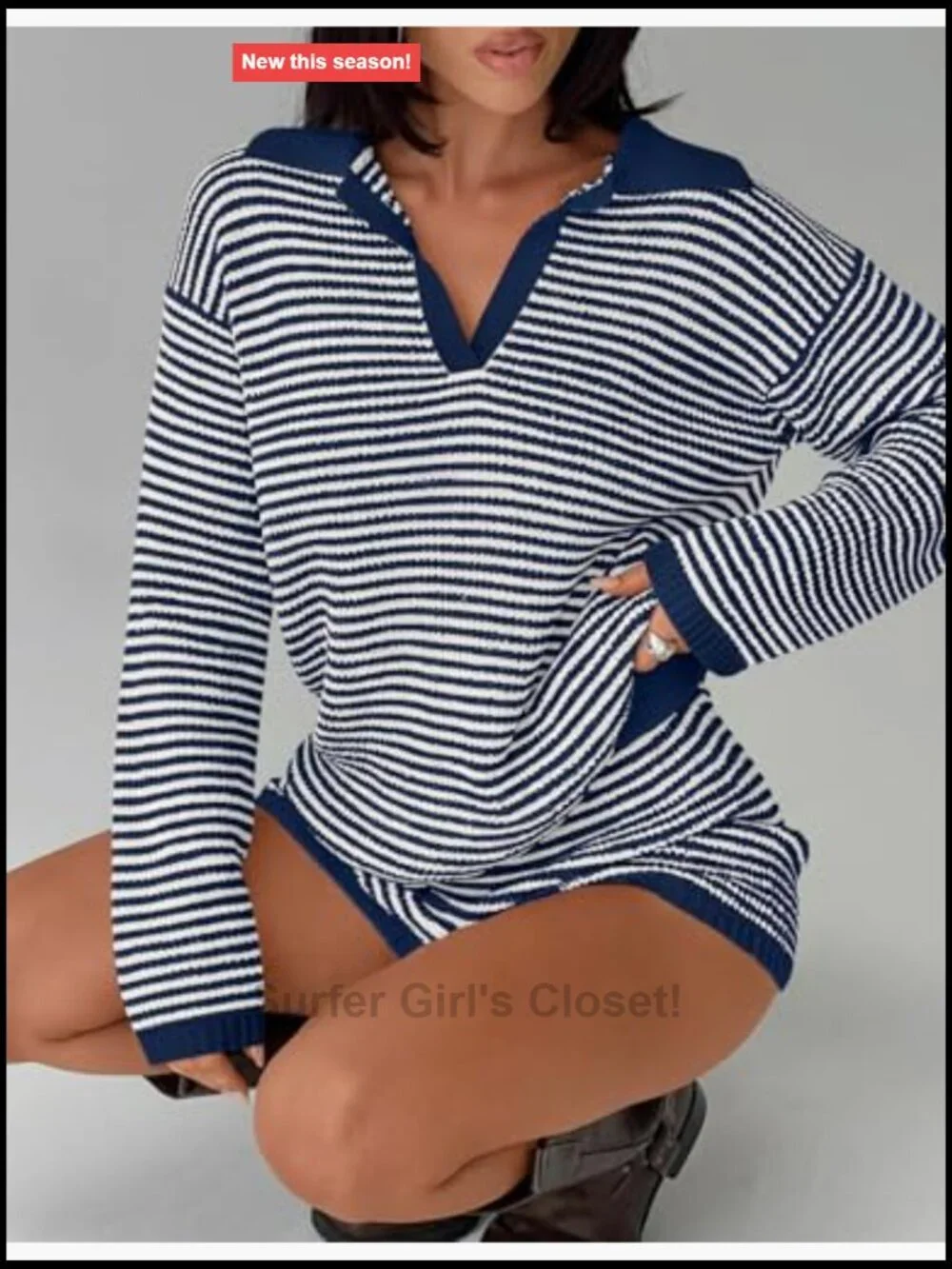 Striped Long Sleeve Lounge Set with Drawstring Shorts 2 Piece Outfit